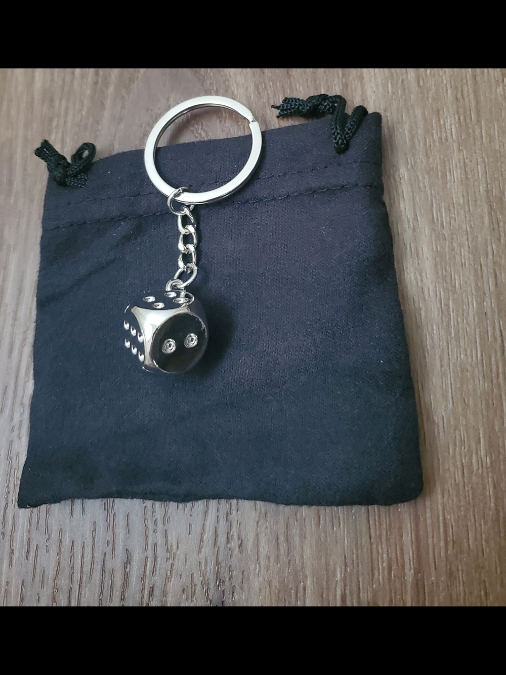 Silver Dice Keychain With Black Pouch
